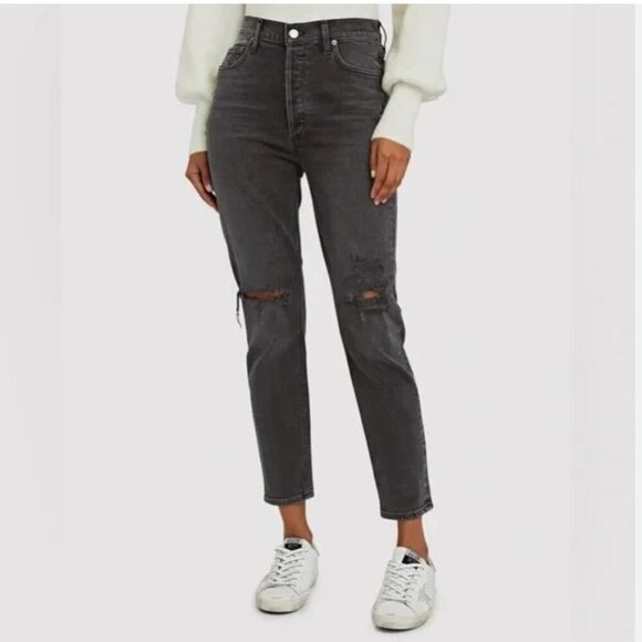 Agolde Nico High Rise Slim Jeans Cassette Faded Black Distressed Women's 29 - Picture 1 of 14